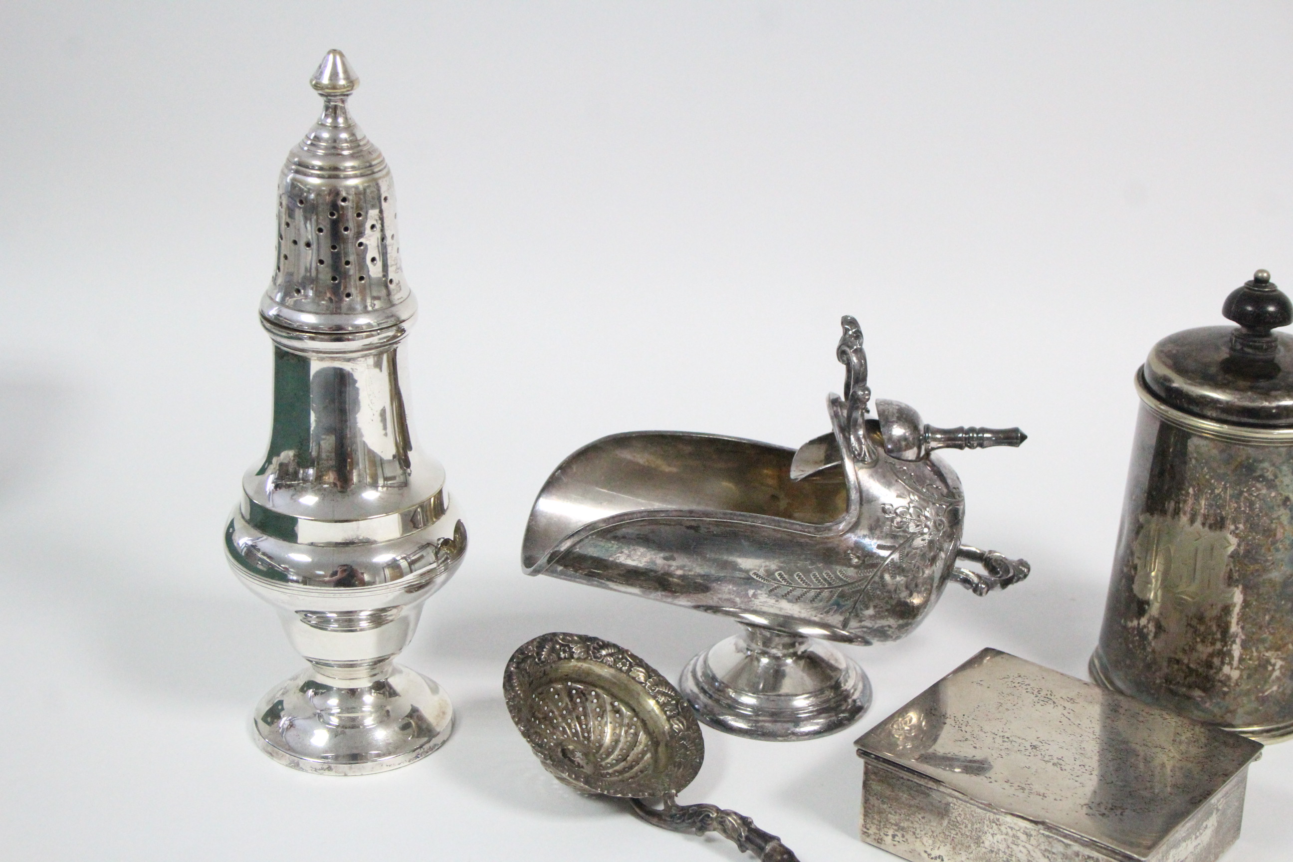 A large electro-plated sugar castor, 8¼" high; a ditto sugar scuttle; a lidded pot with turned - Image 2 of 3