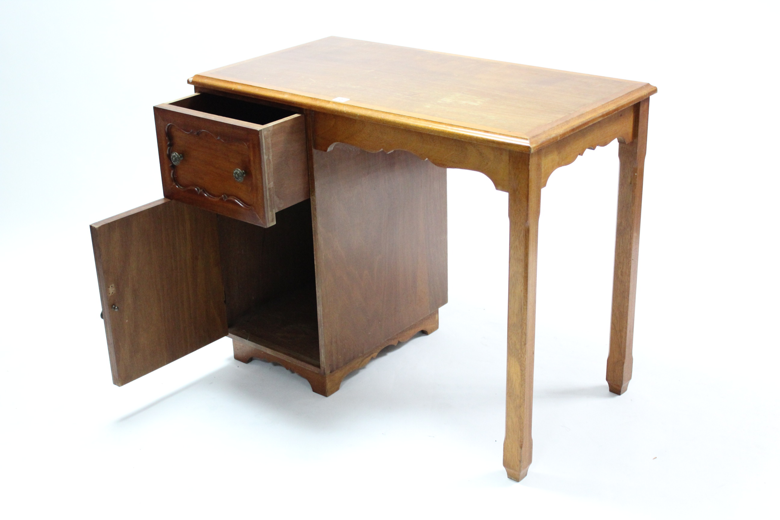 A mahogany kneehole desk, the left-hand side fitted frieze drawer above cupboard enclosed by panel - Image 2 of 2