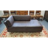 A Habitat brown leather day-bed on short chrome-finish legs, 66” long.