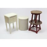 A white painted loom linen box; two occasional tables; & a white-finish bedside cabinet.