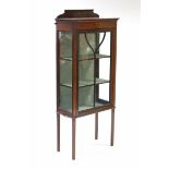 An Edwardian inlaid-mahogany small china display cabinet fitted two shelves enclosed by glazed