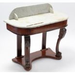 A Victorian mahogany marble-top “Duchess” washstand on shaped & carved front supports with shaped