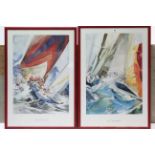 A pair of coloured sailing prints after Willard Bond titled “At the Mark” & “First Around”, 31¾” x