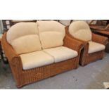 A Haddon House rattan two-seater conservatory settee with loose cushions to the seat & back, 60”