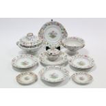 A Victorian china floral decorated thirteen-piece part dinner service including a circular tureen,