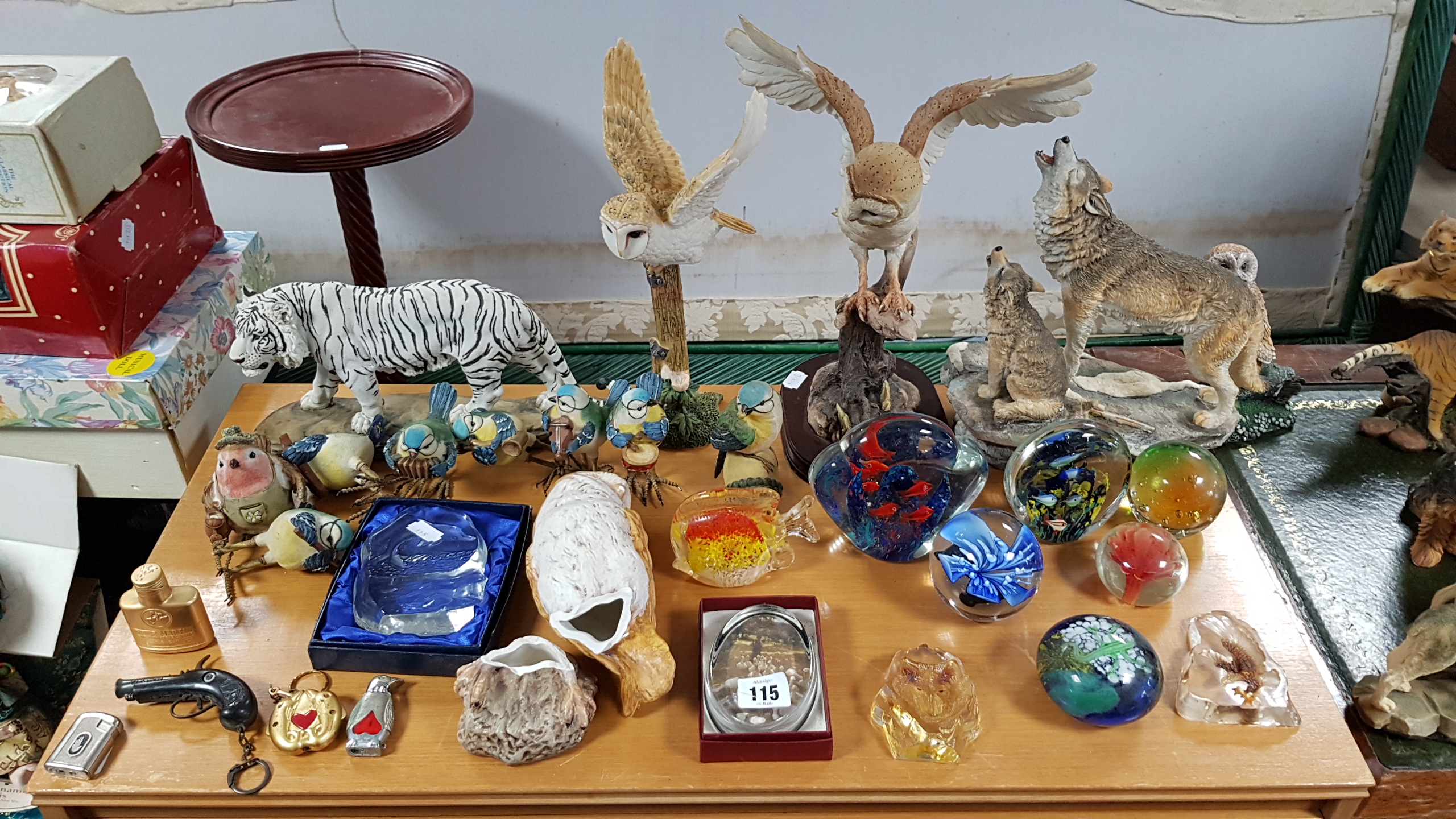 Various animal ornaments; glass paperweights, etc.