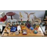 Various animal ornaments; glass paperweights, etc.