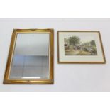 A large gilt frame rectangular wall mirror inset bevelled plate, 36” x 25½”; & a large artist’s