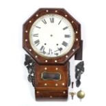 A Victorian drop-dial wall clock with black roman numerals to the white enamel dial, & in mother-