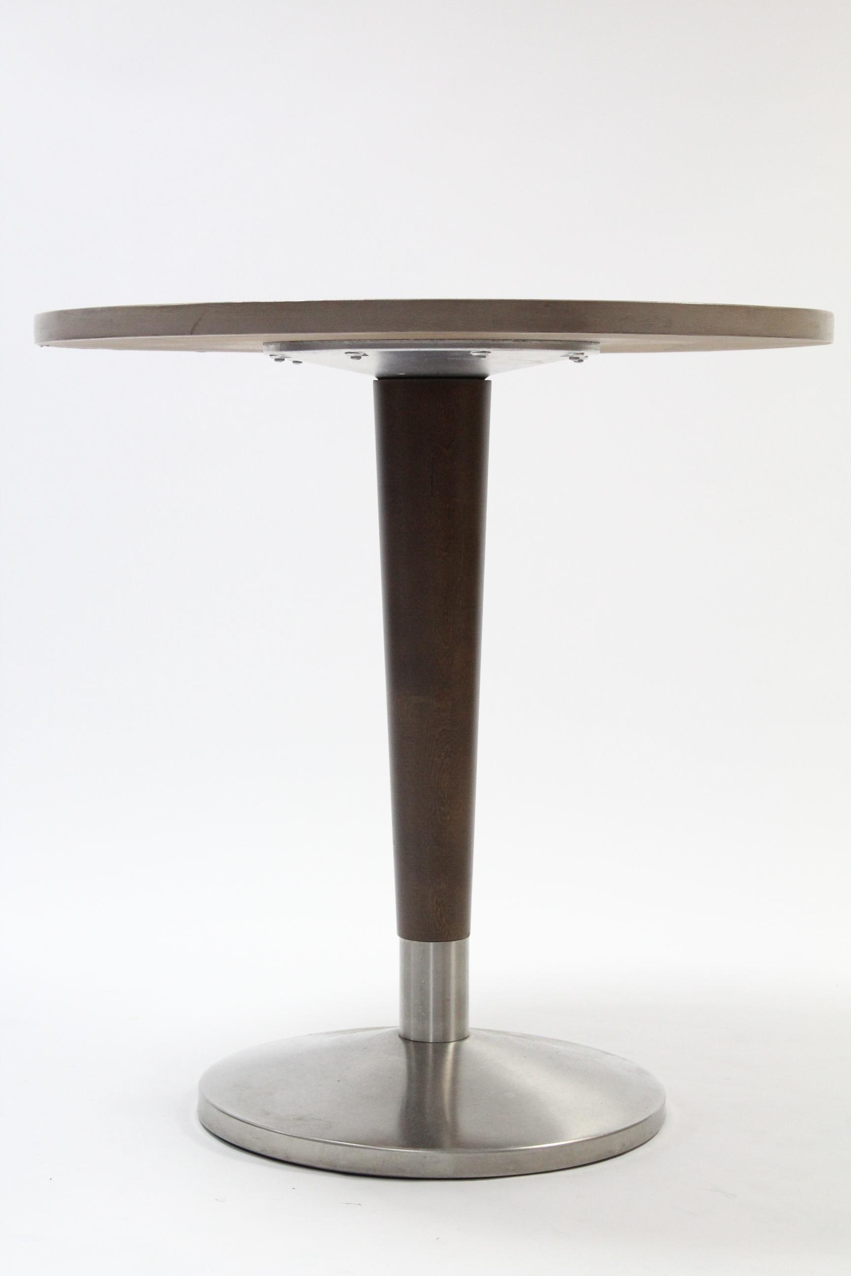 A chrome & dark brown finish kitchen table with light brown finish circular top, 27½” diameter. - Image 3 of 3