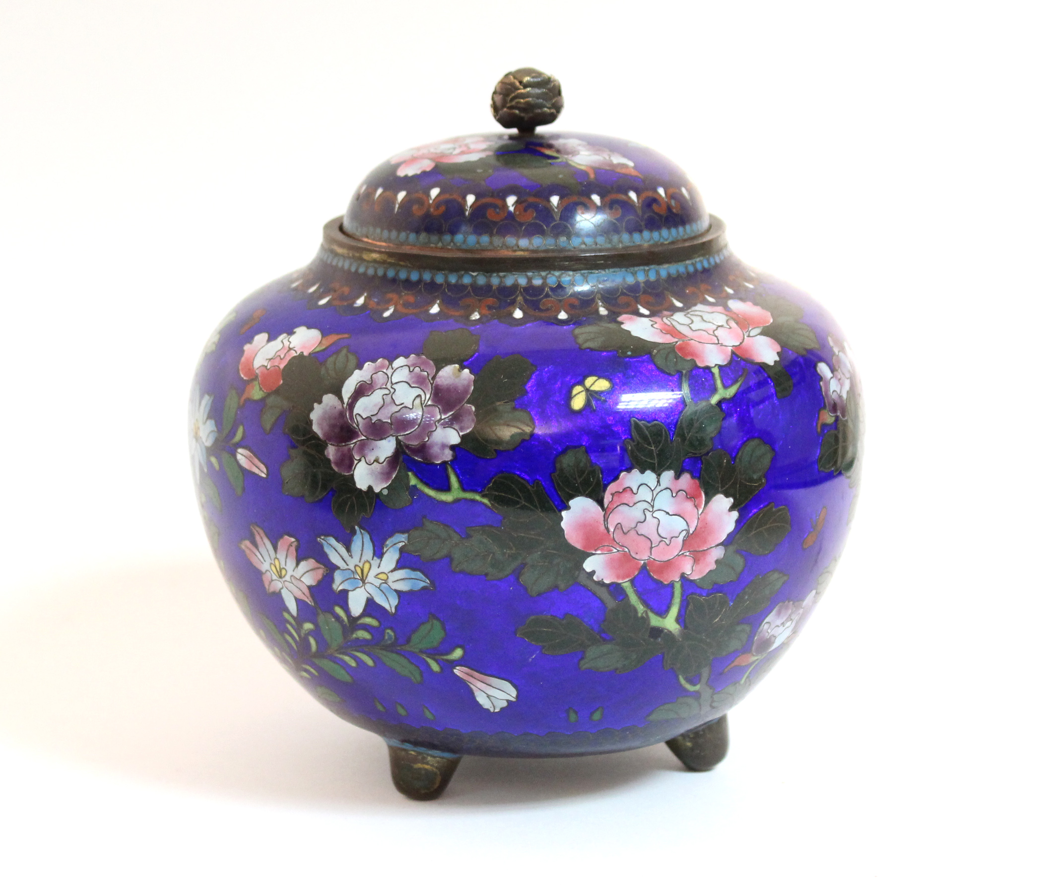 A late 19th century Chinese cloisonné squat round vase & cover with all-over decoration of flowers & - Image 2 of 8