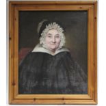 ENGLISH SCHOOL, 19th century. A half-length portrait of an elderly lady, wearing lace bonnet &