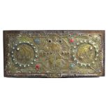A FRENCH EMBOSSED BRASS & BLUE STEEL RECTANGULAR CASKET in the late medieval style, & in the