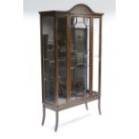 An Edwardian inlaid-mahogany tall china display cabinet fitted three open plate-glass shelves