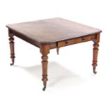 A Victorian mahogany rectangular dining table with moulded top, fitted frieze drawer to either end