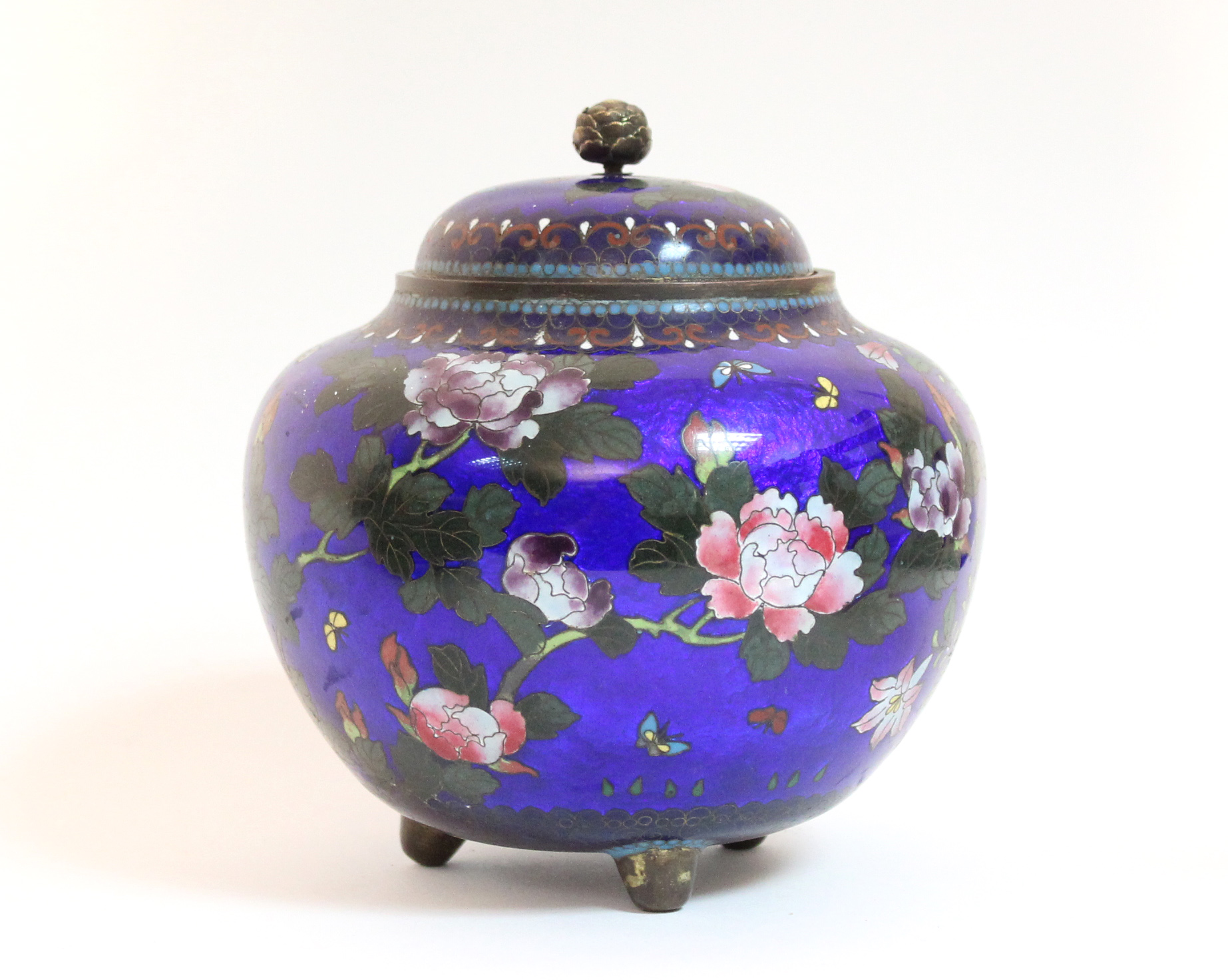 A late 19th century Chinese cloisonné squat round vase & cover with all-over decoration of flowers & - Image 4 of 8