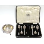 A set of six Old English teaspoons & matching sugar tongs, Sheffield 1936-9, in fitted case; & a