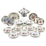 An Ironstone twelve-piece part dinner service with floral & gilt decoration comprising a large two-