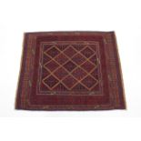 A Kazak rug of dark blue ground with all-over geometric design in red, yellow & ivory, 43½” wide x