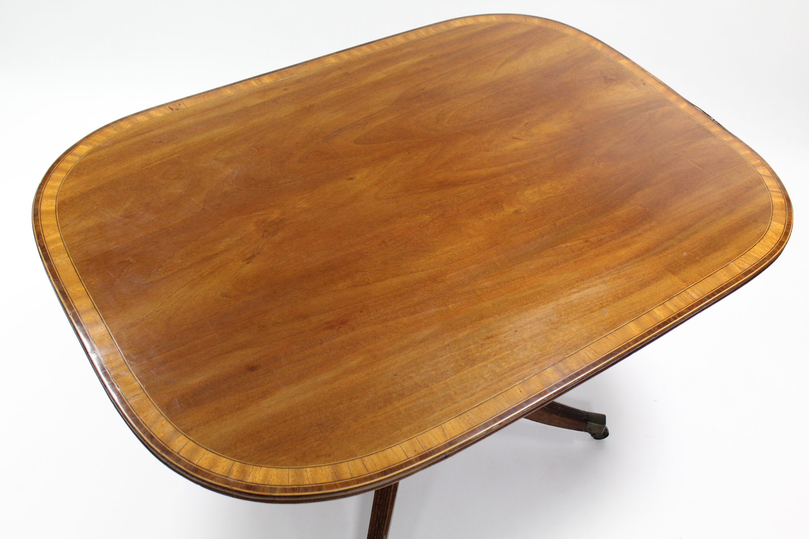 A Regency mahogany & satinwood-crossbanded breakfast table with rectangular tilt-top on turned - Image 2 of 8