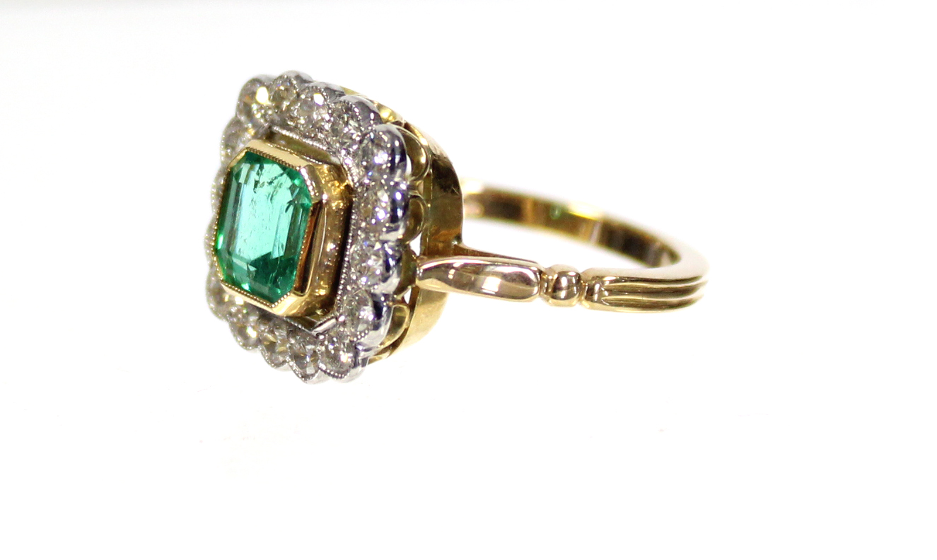 AN EMERALD & DIAMOND RING, the square-cut Columbian emerald weighing approximately 1.45 carats, - Image 2 of 4