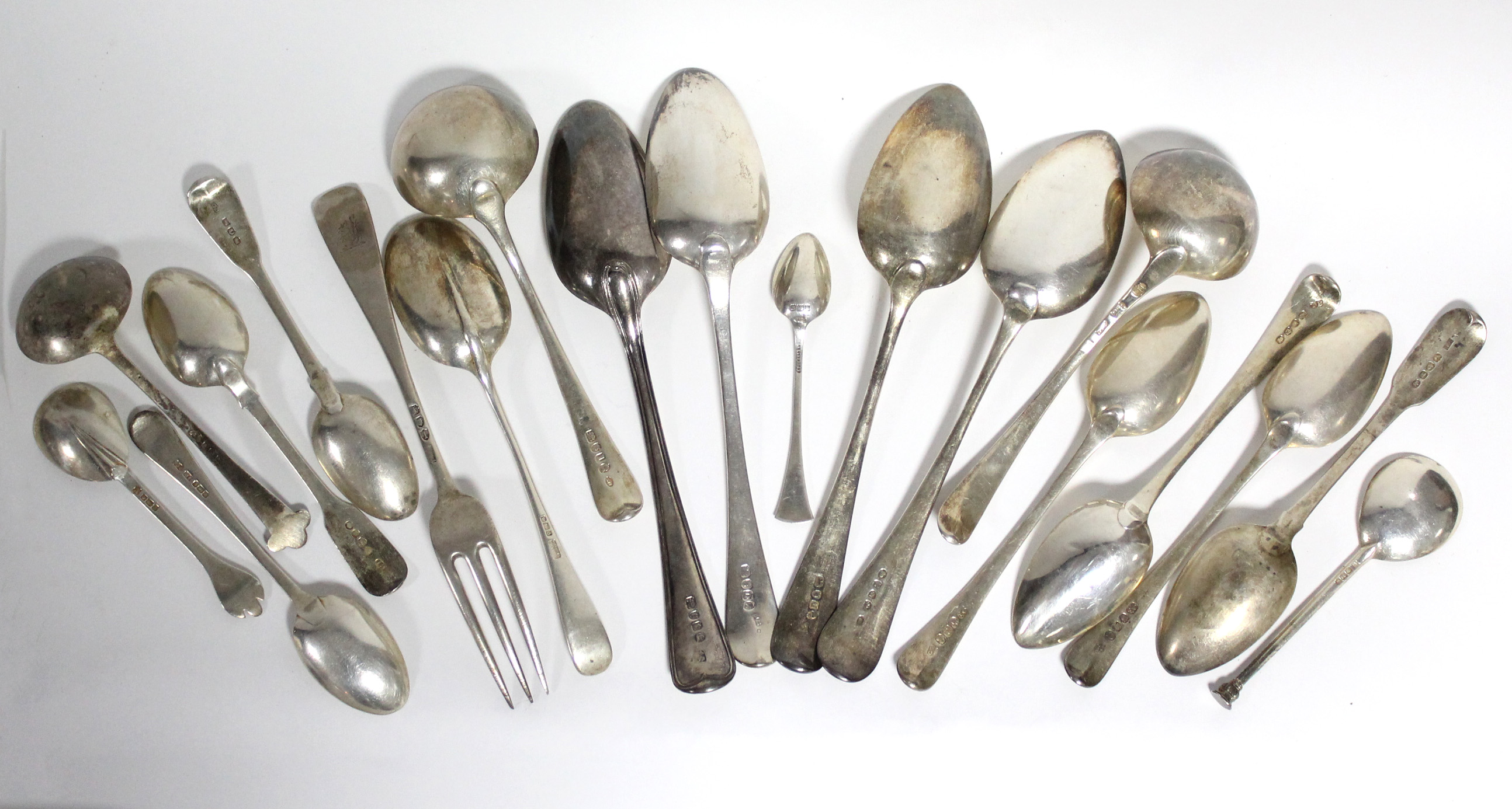 Four odd Georgian silver Old English table spoons; two ditto sauce ladles with round bowl; three - Image 2 of 2