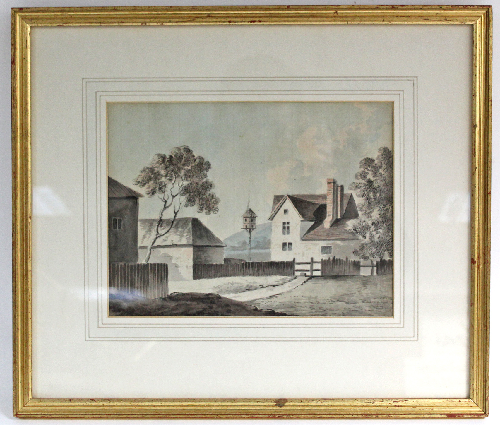 ENGLISH SCHOOL, late 18th/early 19th century. A rural scene with a figure beside cottages; & a - Image 2 of 2