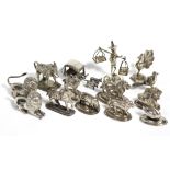 Twelve various Eastern white metal small models of animals & birds, the tallest: 1¾” high; a ditto