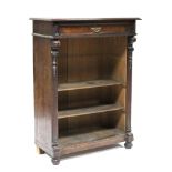 A Victorian walnut & burr-walnut open bookcase with moulded decoration, fitted frieze drawer above