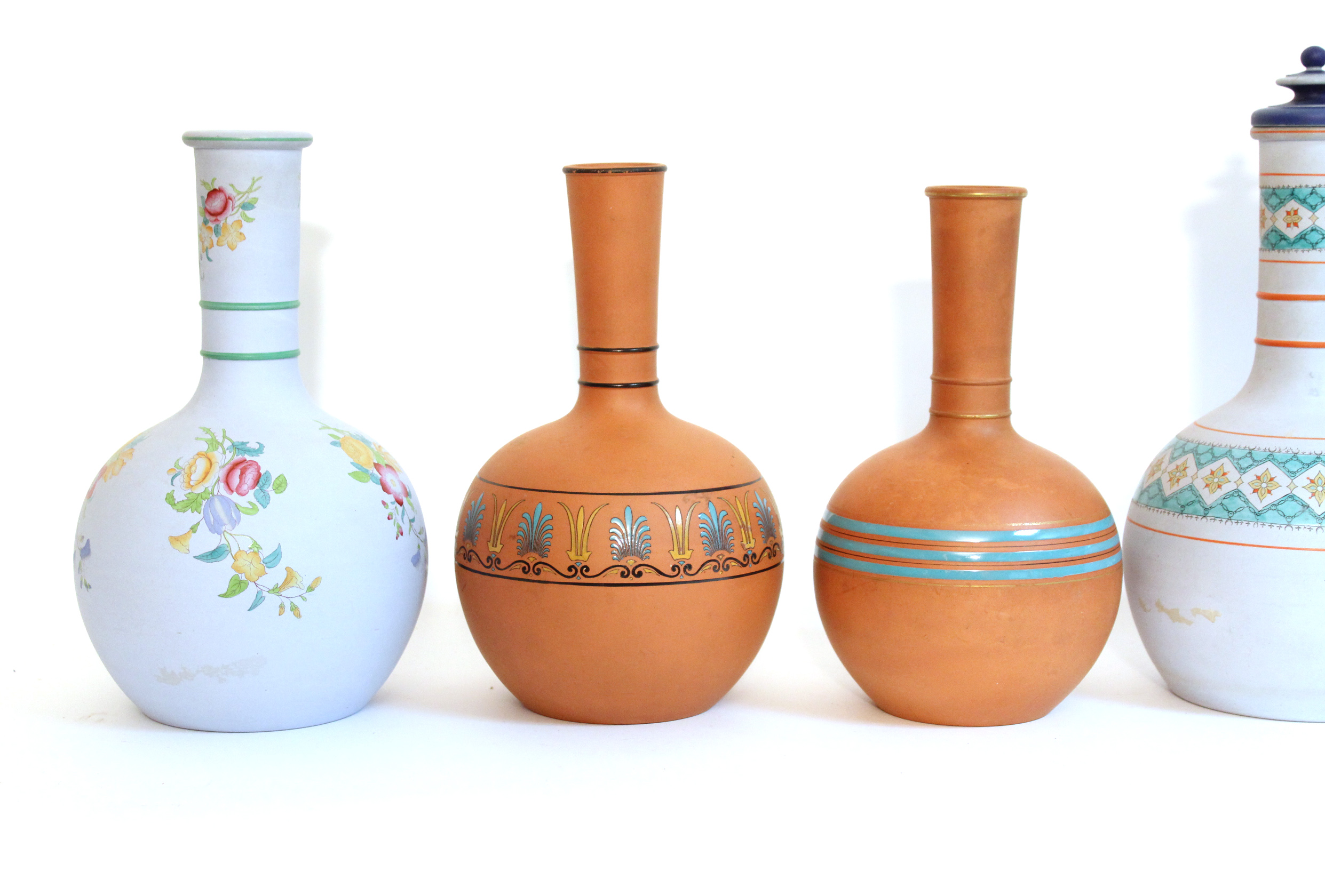 Six various terracotta bottle vases with floral & classical decoration, w.a.f. - Image 2 of 7