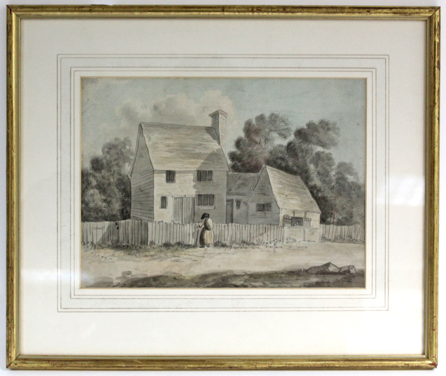 ENGLISH SCHOOL, late 18th/early 19th century. A rural scene with a figure beside cottages; & a