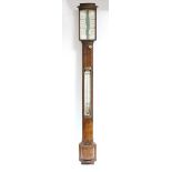 A mid-Victorian stick barometer with Vernier, thermometer, & hygrometer, in figured walnut case with