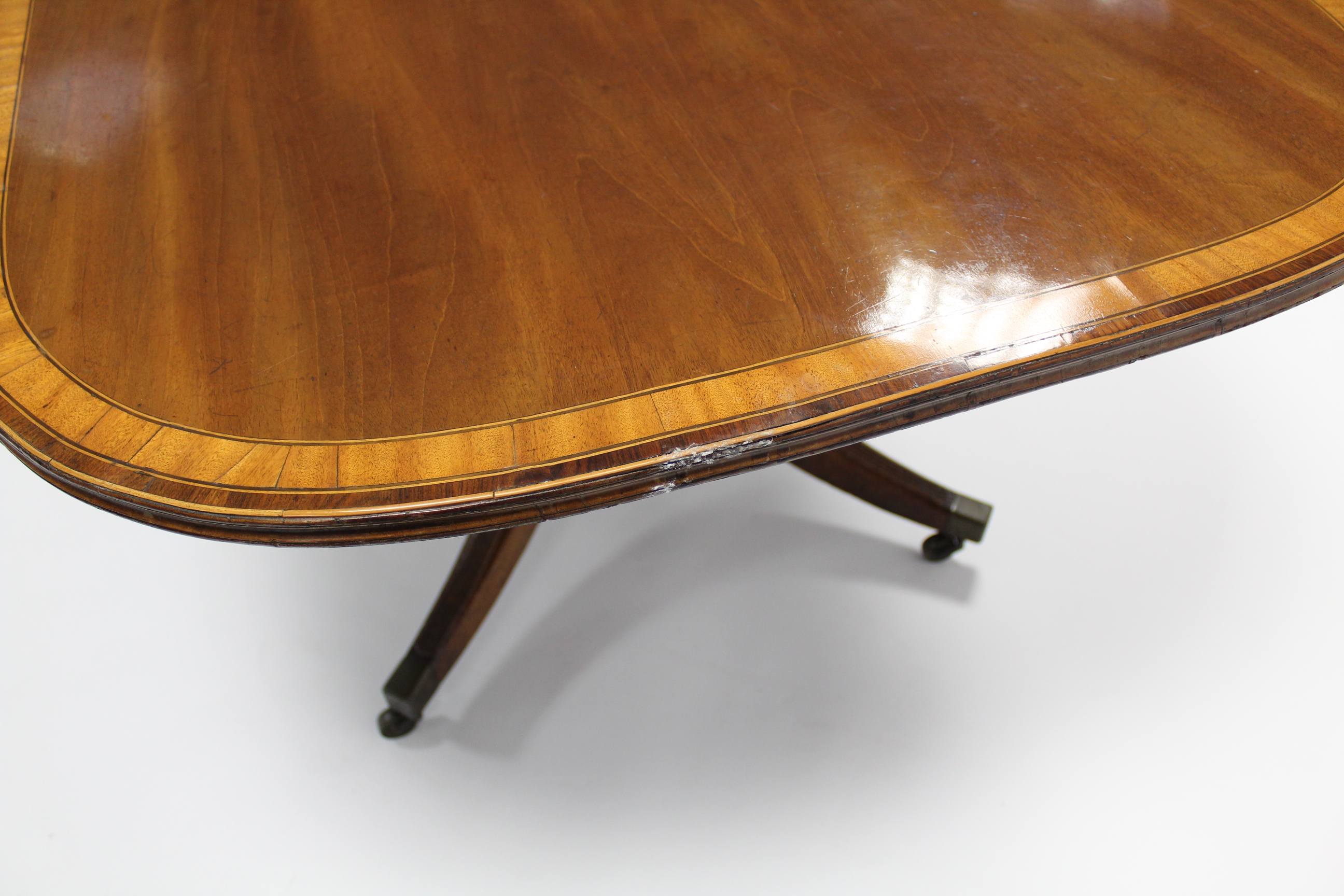 A Regency mahogany & satinwood-crossbanded breakfast table with rectangular tilt-top on turned - Image 3 of 8