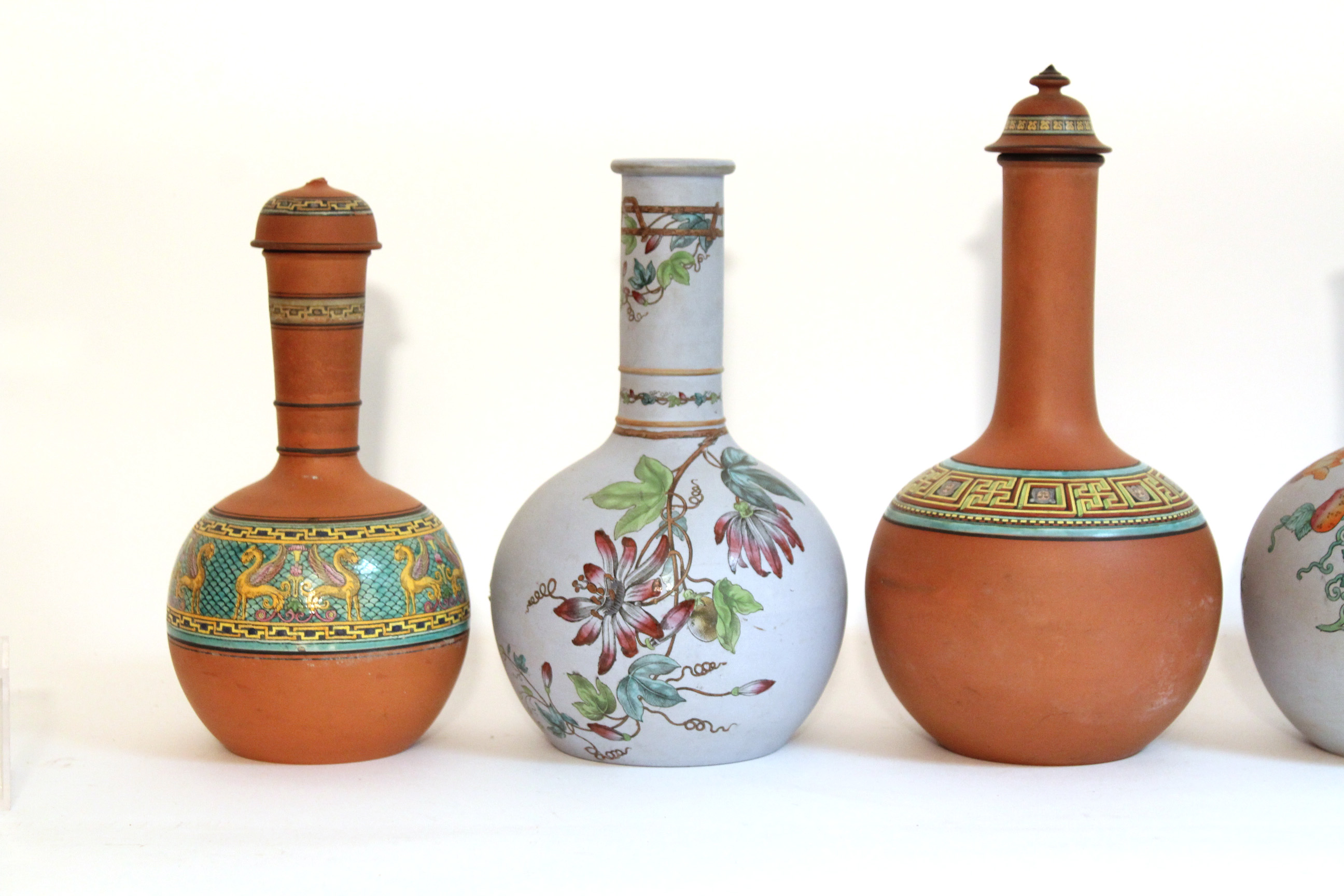 Six various terracotta bottle vases with floral & classical decoration, w.a.f. - Image 2 of 7