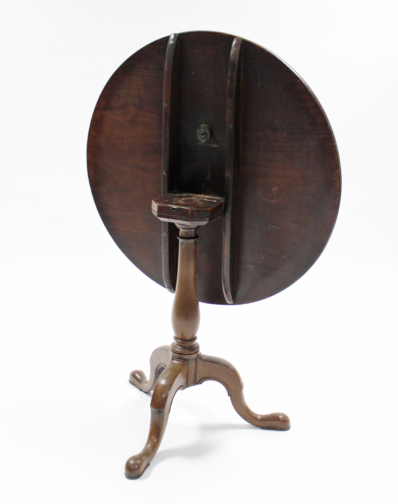 A late 18th century mahogany tripod table, the circular tilt-top on baluster turned centre - Image 3 of 3