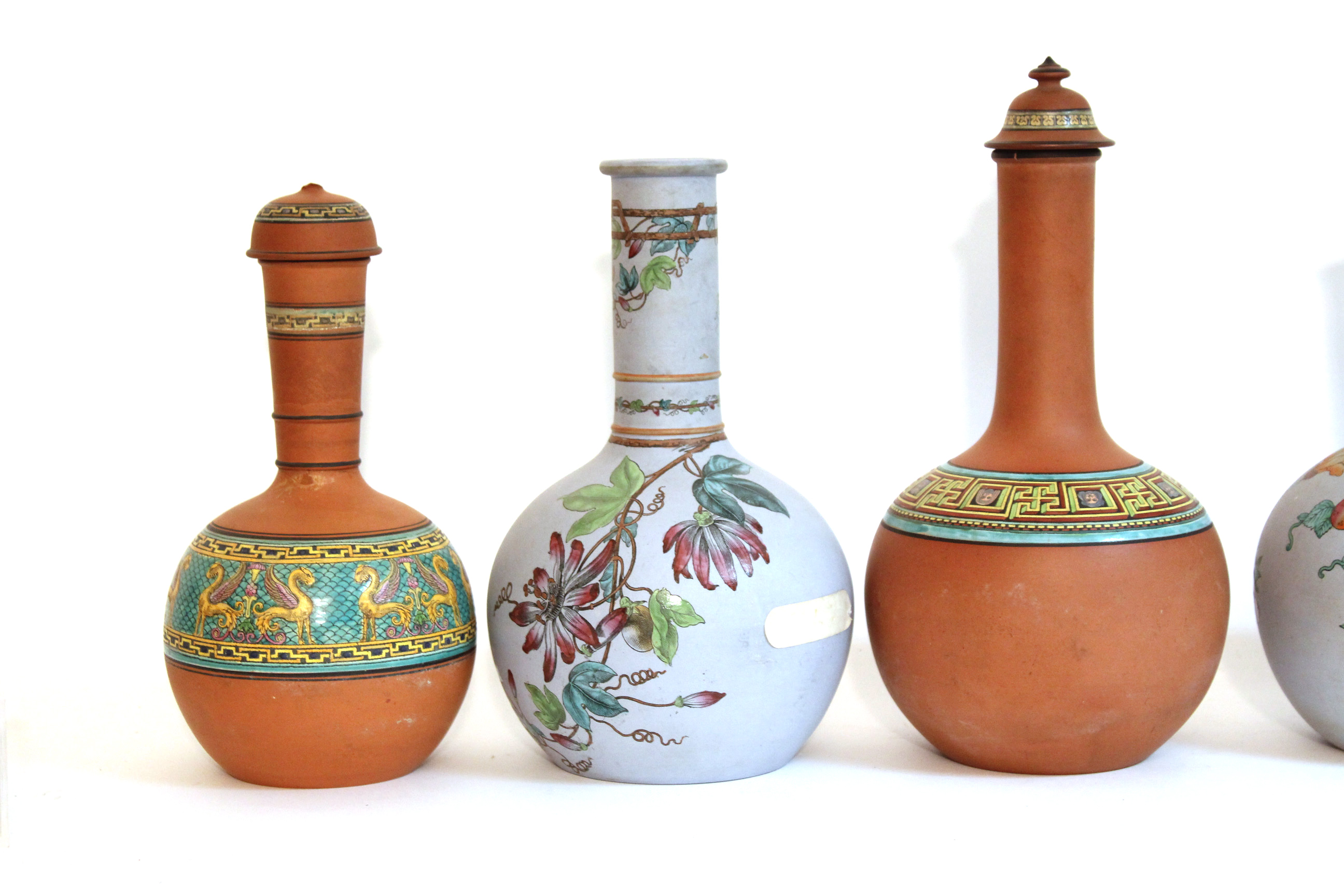 Six various terracotta bottle vases with floral & classical decoration, w.a.f. - Image 3 of 7