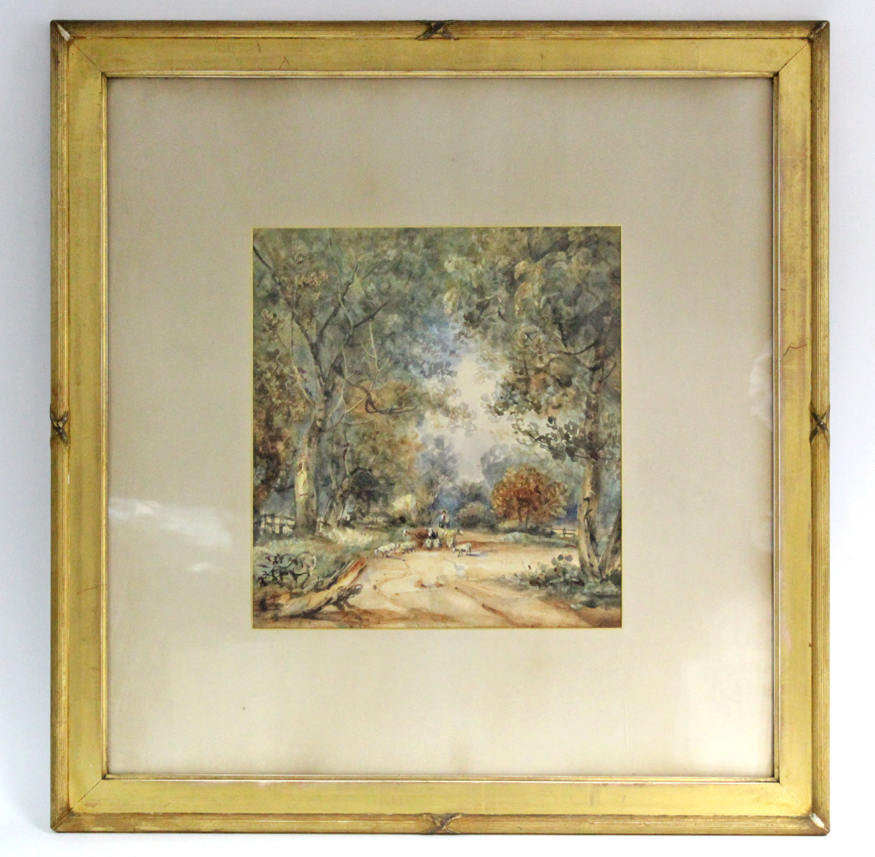 ENGLISH SCHOOL, 19th century. A woodland path with cattle, drover & flock. Watercolour: 12½” x - Image 2 of 3