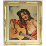 DAVID, André (French, 20th century). Gypsy girl with a guitar. Signed; oil on canvas: 25½” x 21”, in