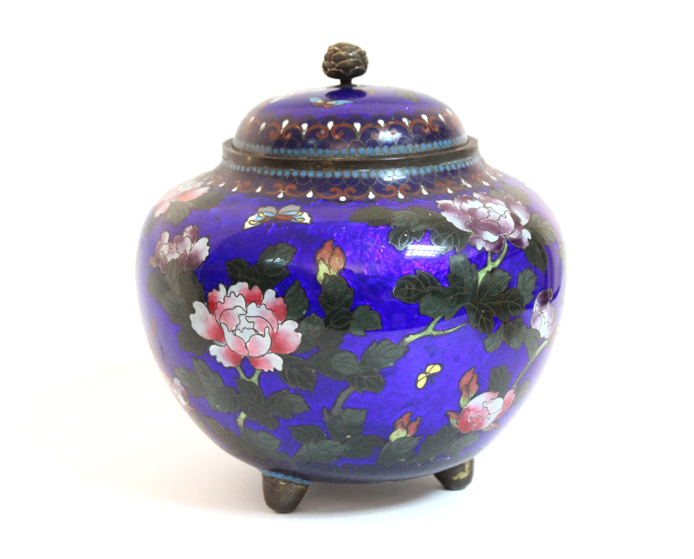 A late 19th century Chinese cloisonné squat round vase & cover with all-over decoration of flowers & - Image 3 of 8