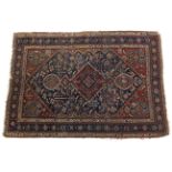 A Persian pattern rug of blue ground with all-over geometric design; 6’5” x 4’4”; and a similar rug,