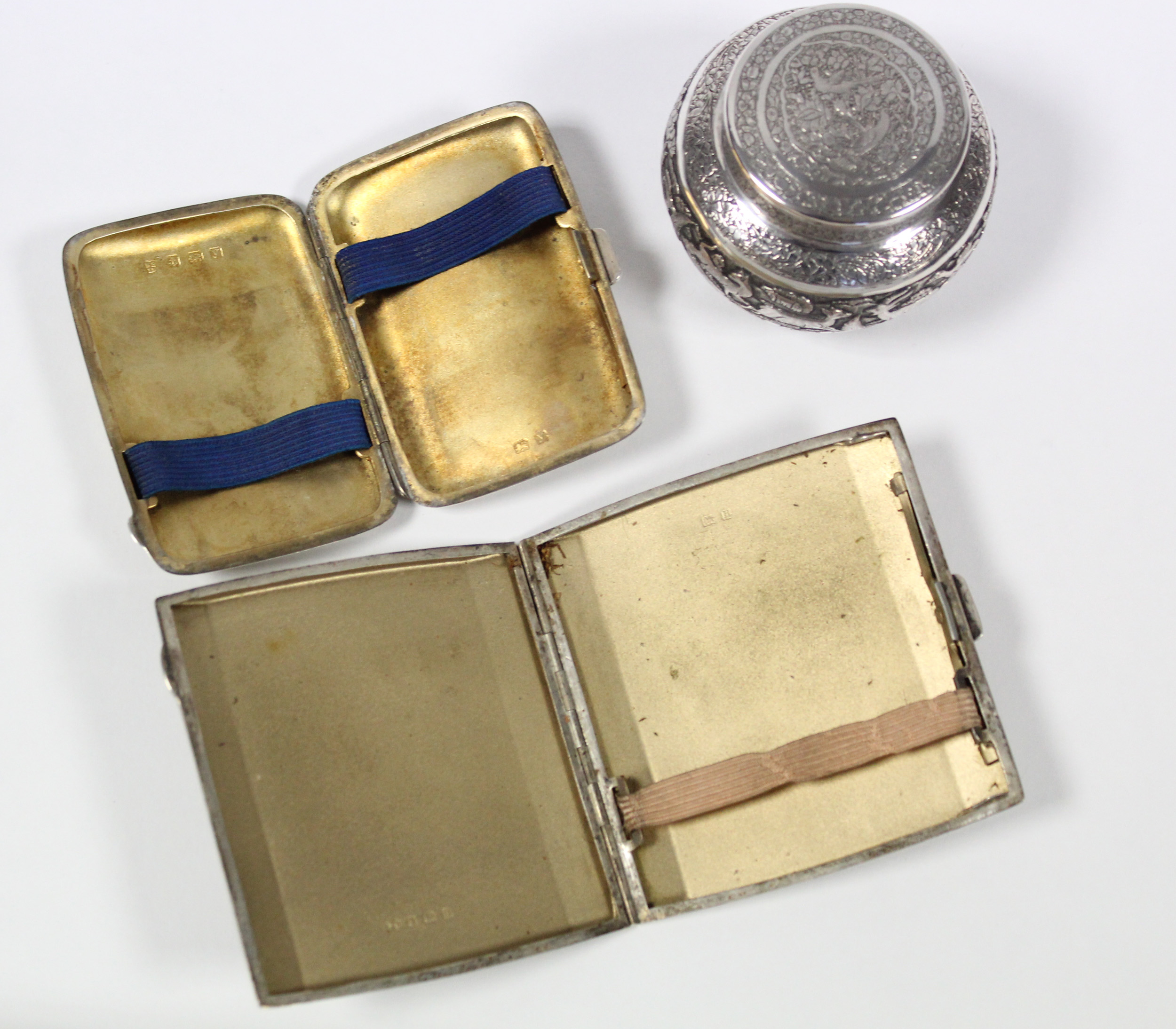 An engine-turned pocket cigarette case, Birmingham 1932; another 1923 (5 oz total); & an Indian - Image 2 of 6