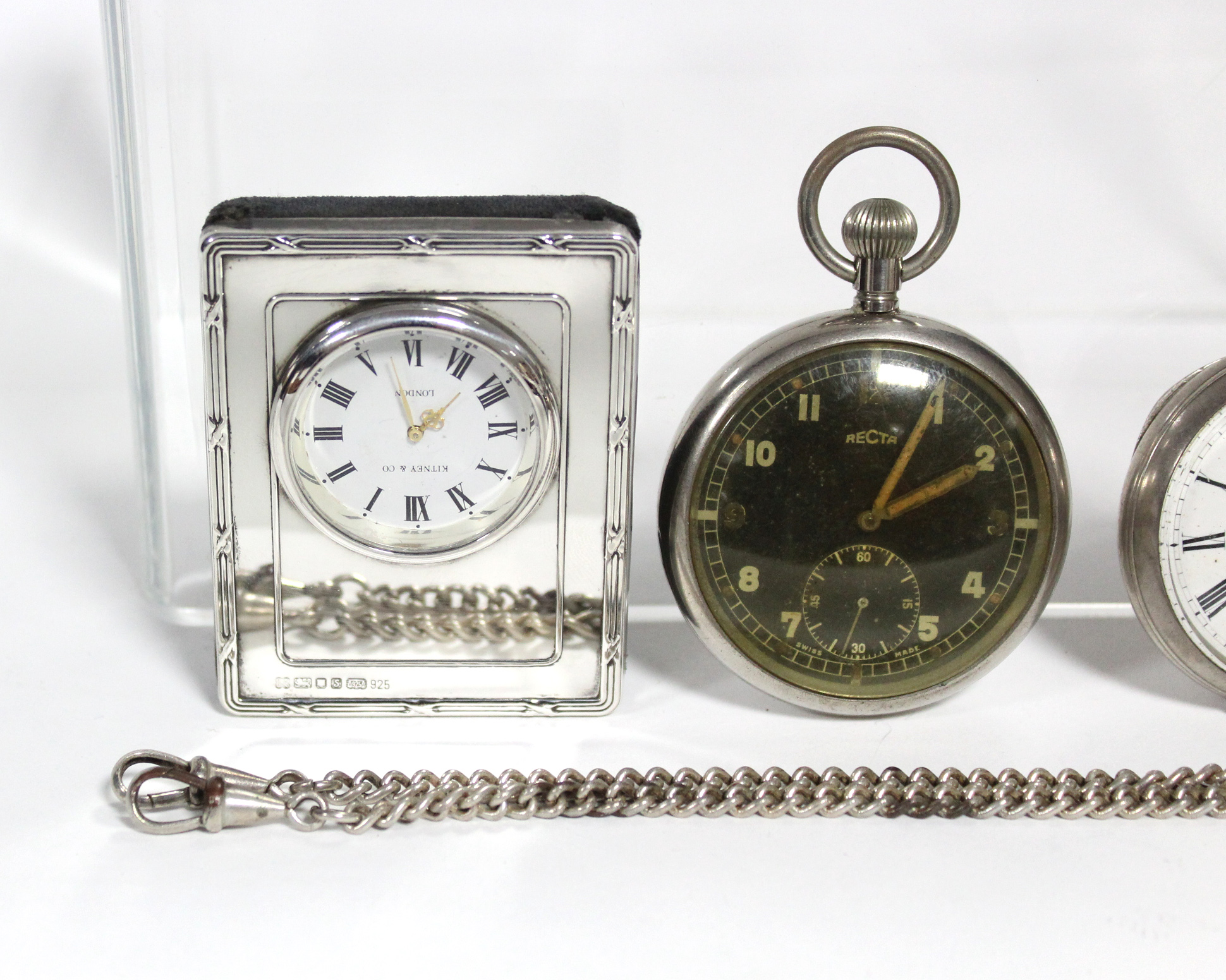 A modern travelling timepiece in rectangular silver-mounted case, 2½” x 2”, London 1992; a late - Image 3 of 4