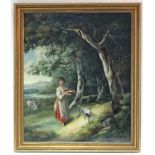 ENGLISH SCHOOL, late 18th/early 19th century. A wooded landscape with peasant girl holding a pan