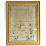 A George III needlework sampler by Eliz. Tunston dated May the 16th 1811, with verse, trees, &