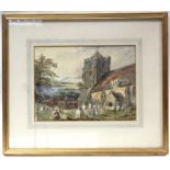 ENGLISH SCHOOL, 19th century. A village church & graveyard; watercolour: 9” x 11½”; & a view of