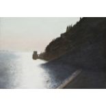 BLACK, Ian (contemporary). A coastal landscape at sunset, inscribed verso: “Castle Sunset, Oil