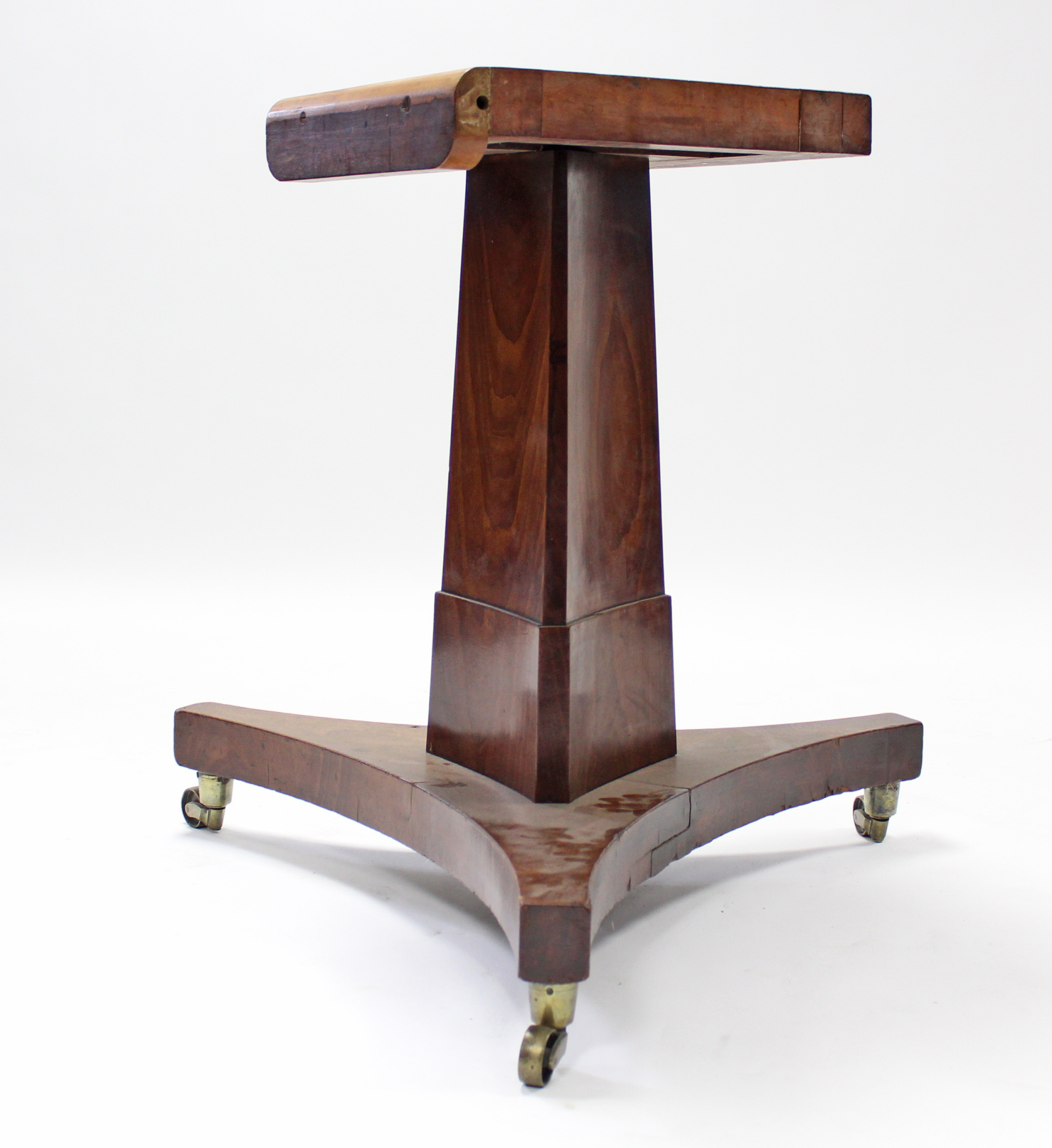 A 19th century mahogany breakfast table with plain rectangular tilt-top, on triform base with - Image 4 of 4