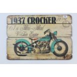 A reproduction rectangular sign “1937 Crocker Motorbike”, 15¾” x 22¾”; together with five other