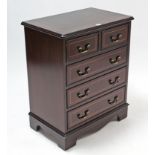 A reproduction inlaid-mahogany small chest fitted two short & three long drawers with brass swing