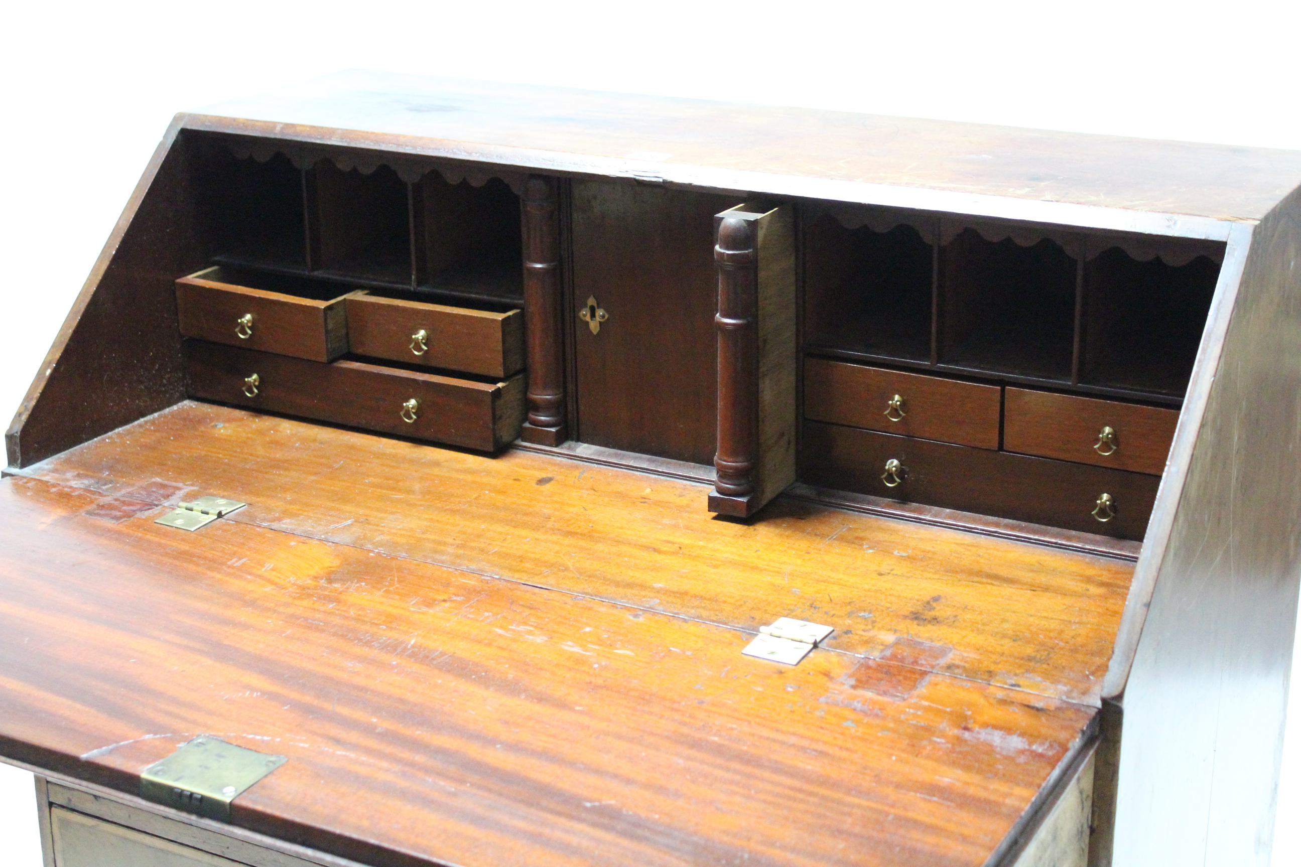 A 19th century inlaid-mahogany bureau, with fitted interior enclosed by fall-front above four long - Image 3 of 3